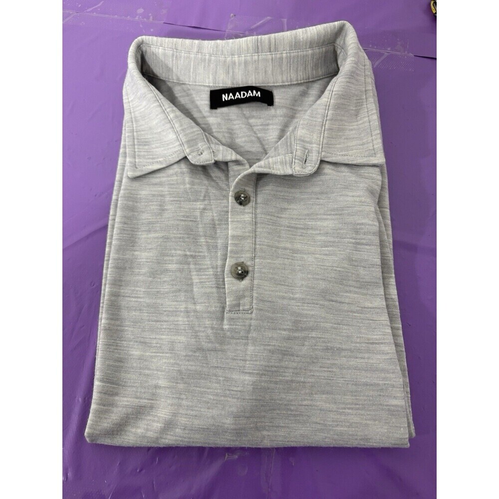 NAADAM Mens Medium Ultralight Polo Shirt Wool Blend Gray Button‎ Front Collar
